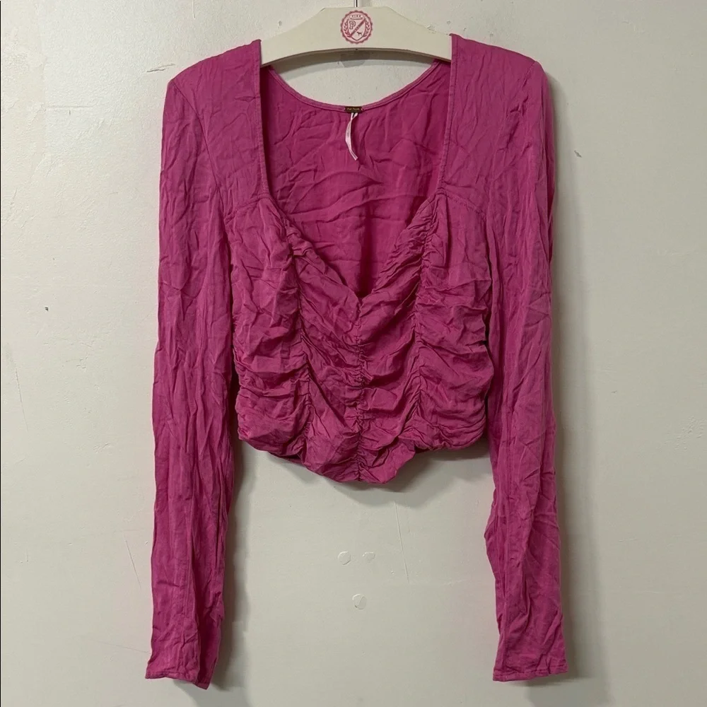 Free People Fuchsia Ruched Blouse